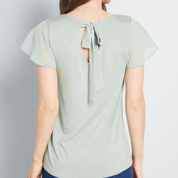 ModCloth Diaphanous Daydream Flutter Sleeve Top - Picture 2 of 7